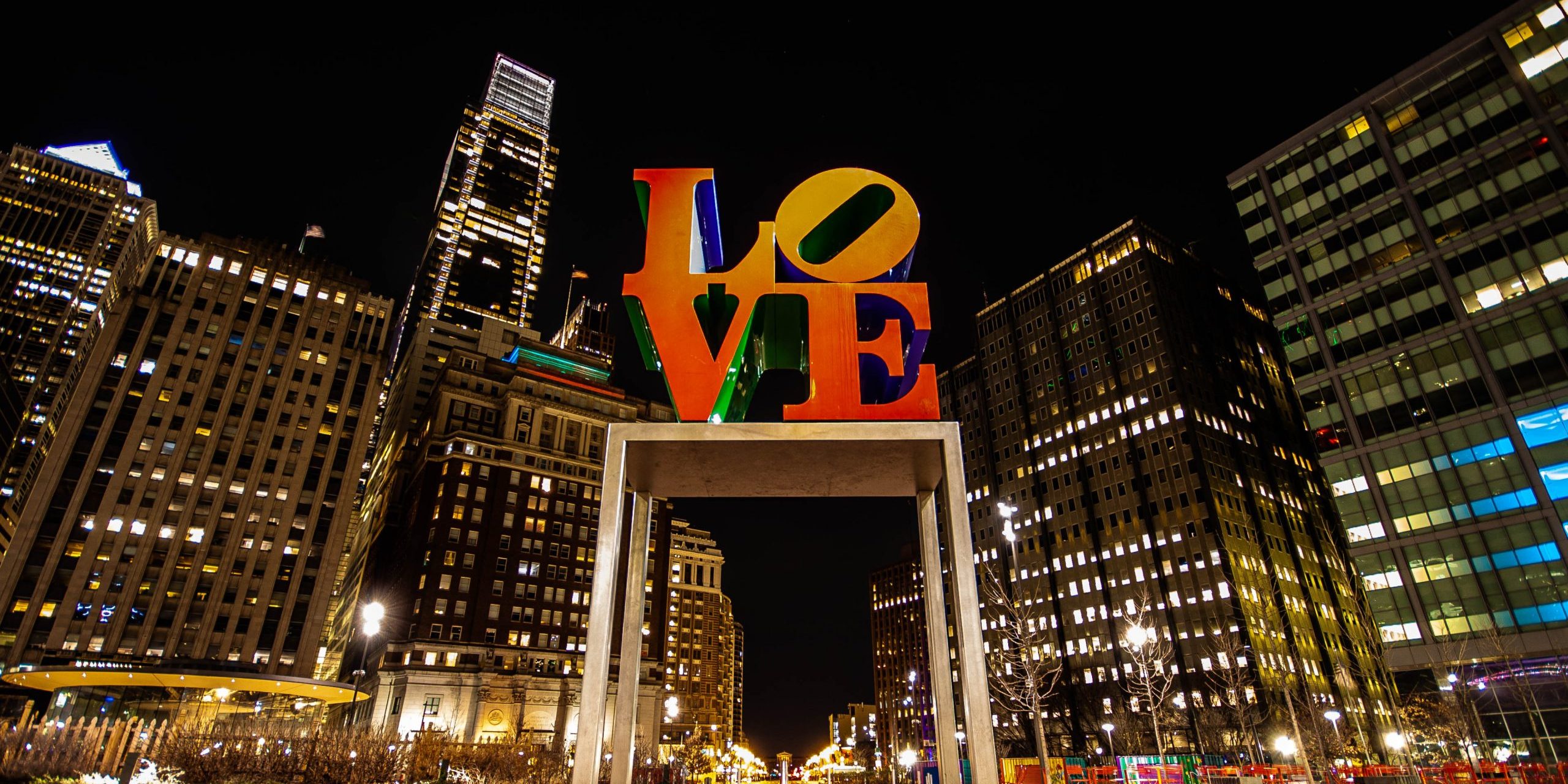 Philadelphia LOVE Philadelphia LOVE Park Sign with Philadelphia Art Museum in Background